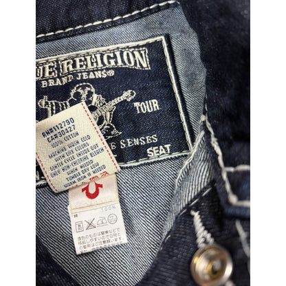 True Religion Raw denim jacket navy Blue white fat stithing