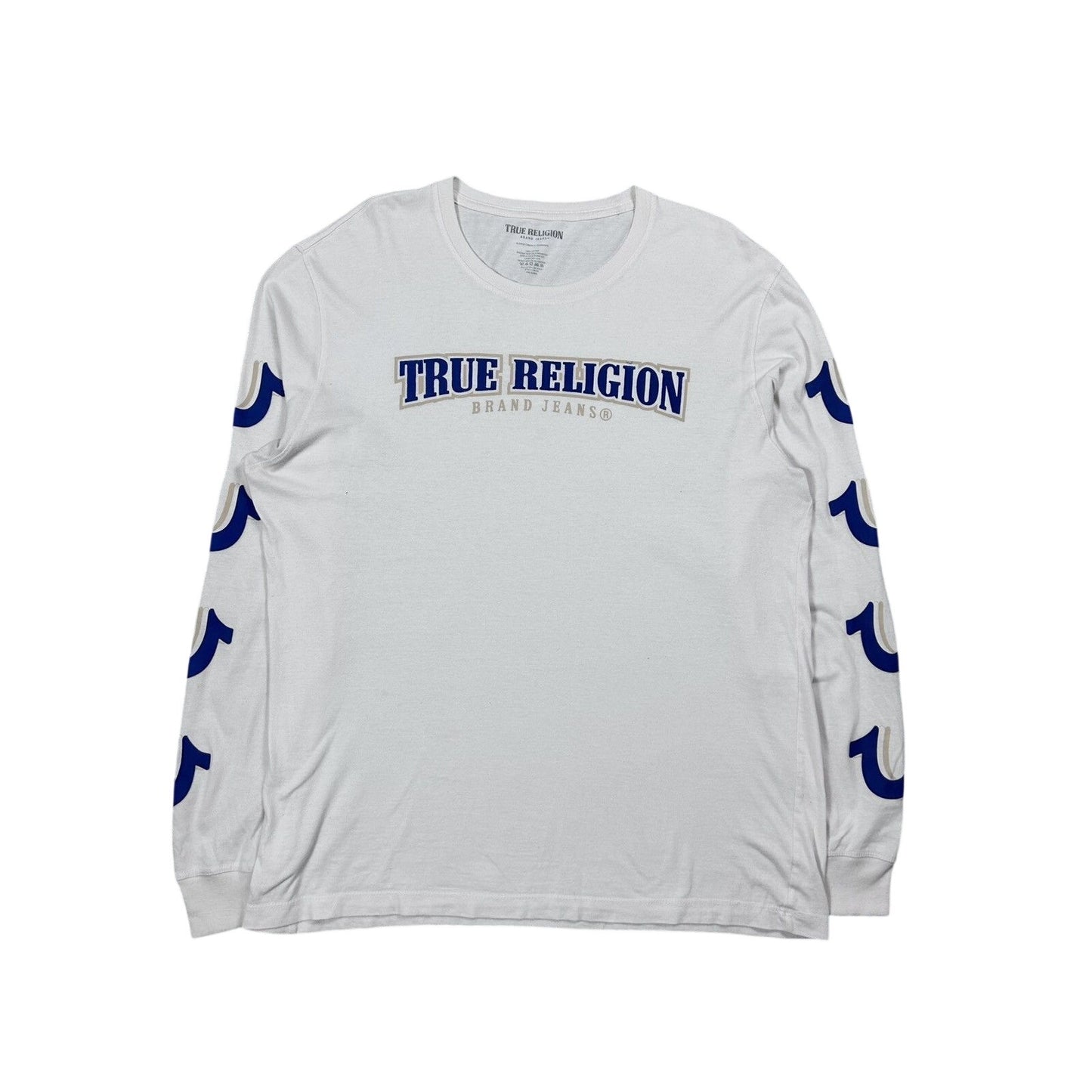 True Religion longsleeve big logo white blue horseshoe