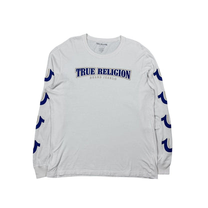 True Religion longsleeve big logo white blue horseshoe