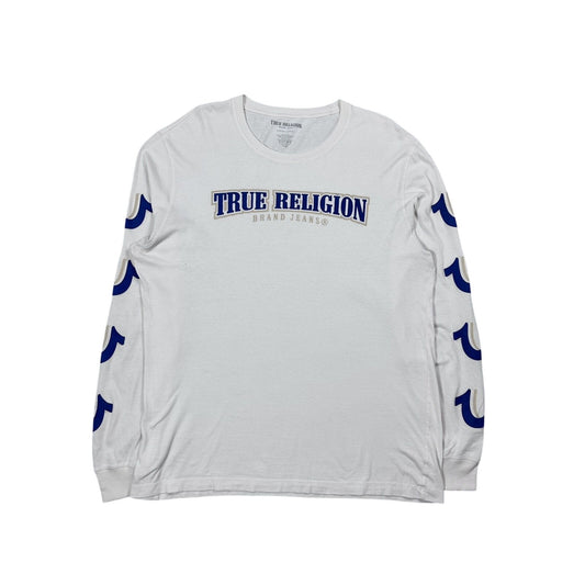 True Religion longsleeve big logo white blue horseshoe