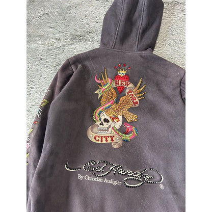 Ed Hardy Christian Audigier vintage zip hoodie black teddy