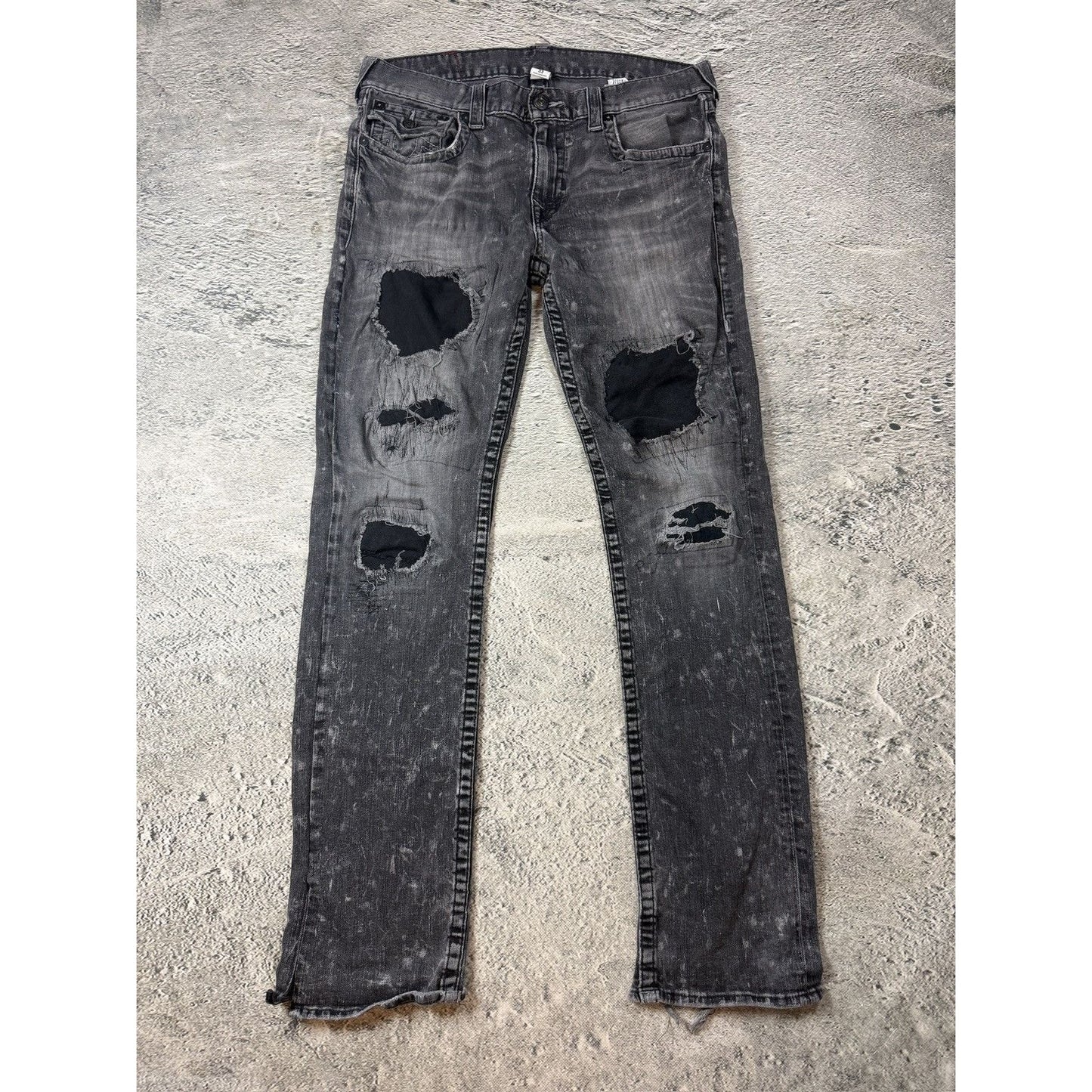 True Religion washed grey dark black jeans straight