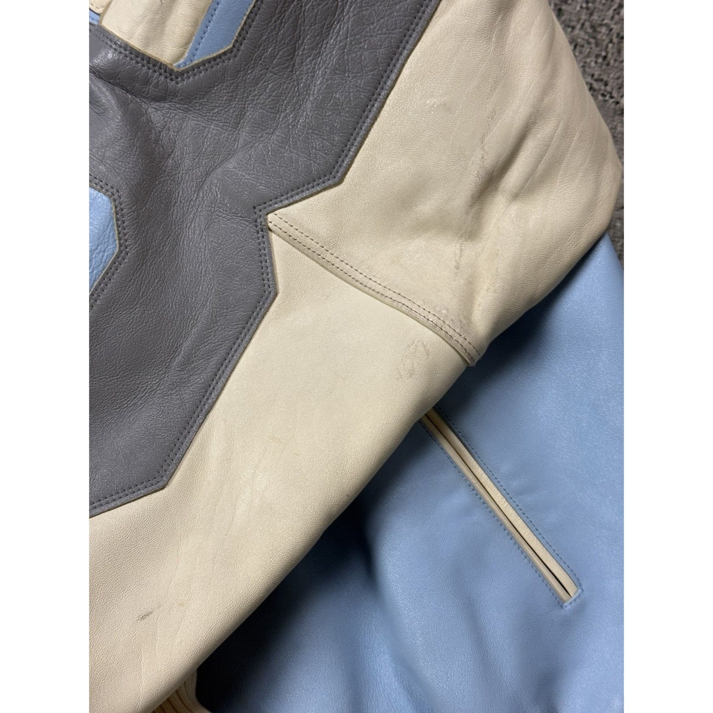 Pelle Pelle leather jacket white blue big logo turquoise