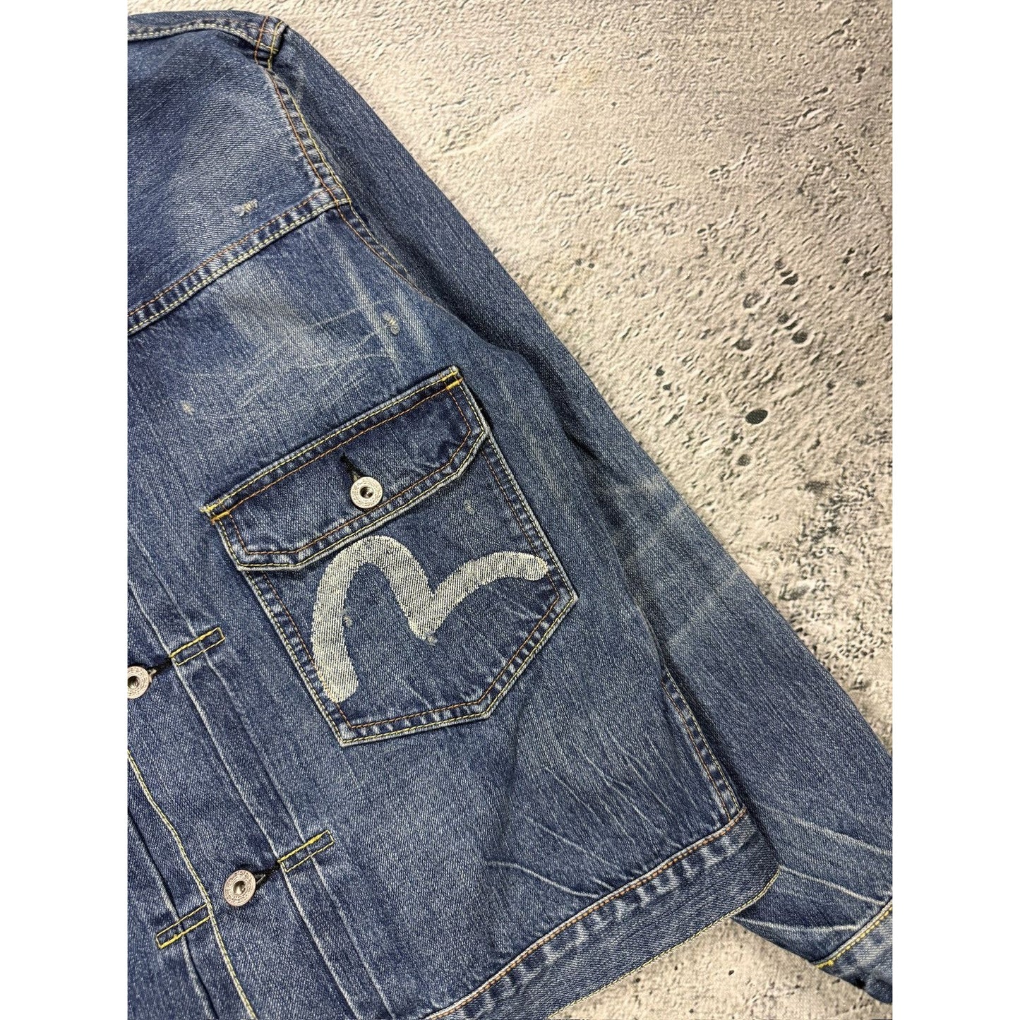 Evisu Japan vintage denim jacket seagulls navy blue