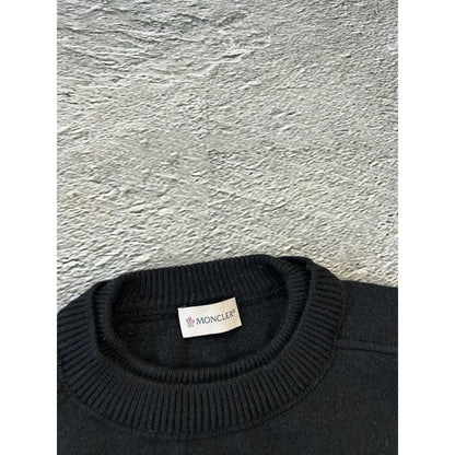 Moncler black sweater knit flared nylon hem shiny