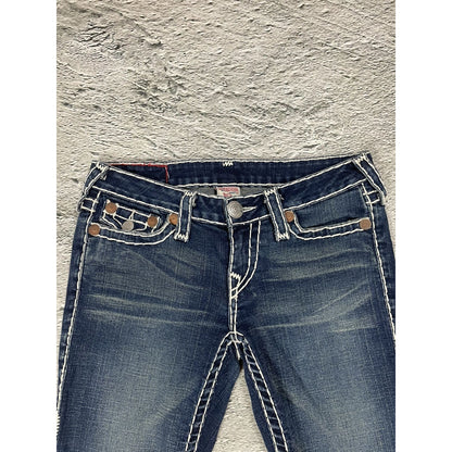 True Religion blue jeans flared bootcut white stitching Joey