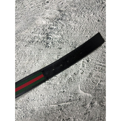 Gucci belt big buckle double G black silver web green red