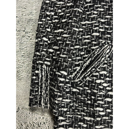 Chanel vintage coat tweed black white furry 2010