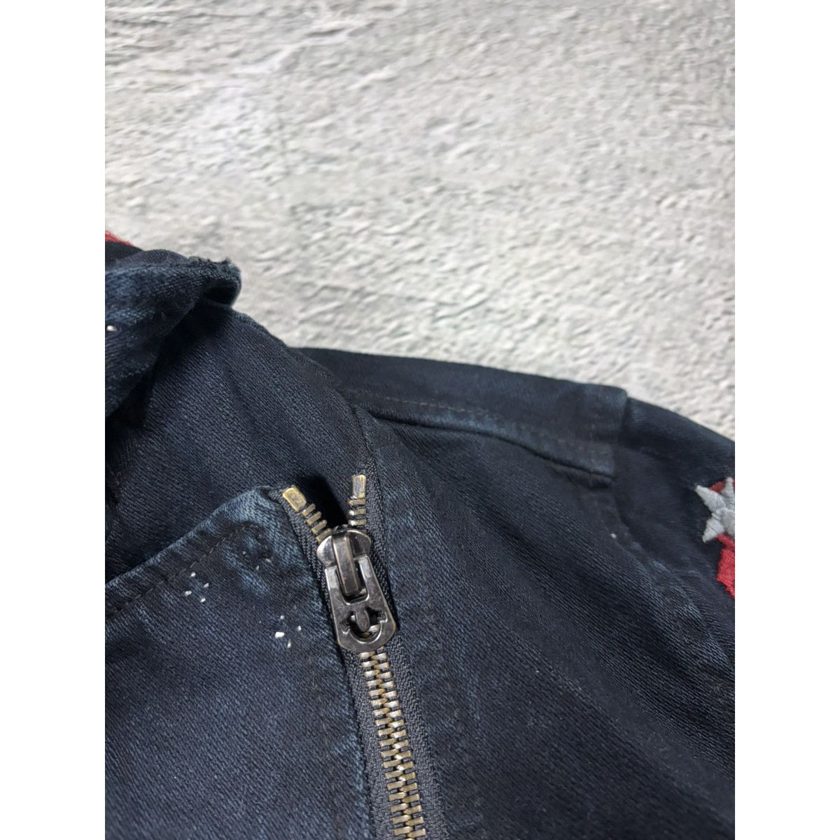 True Religion denim jacket Biker black roses studded red