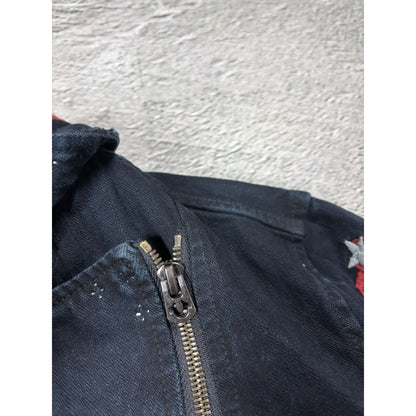 True Religion denim jacket Biker black roses studded red