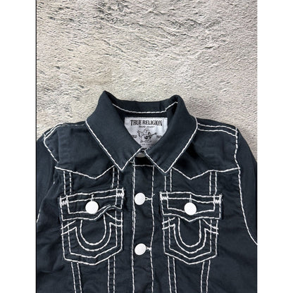 True Religion denim jacket black white fat stithing