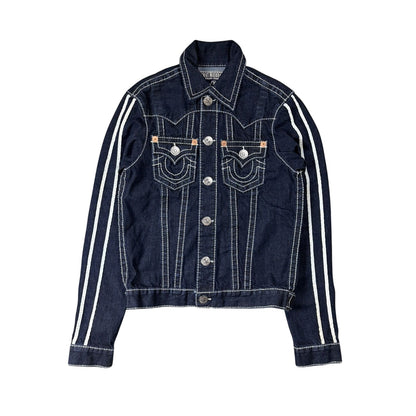 True Religion Raw denim jacket navy Blue white fat stithing