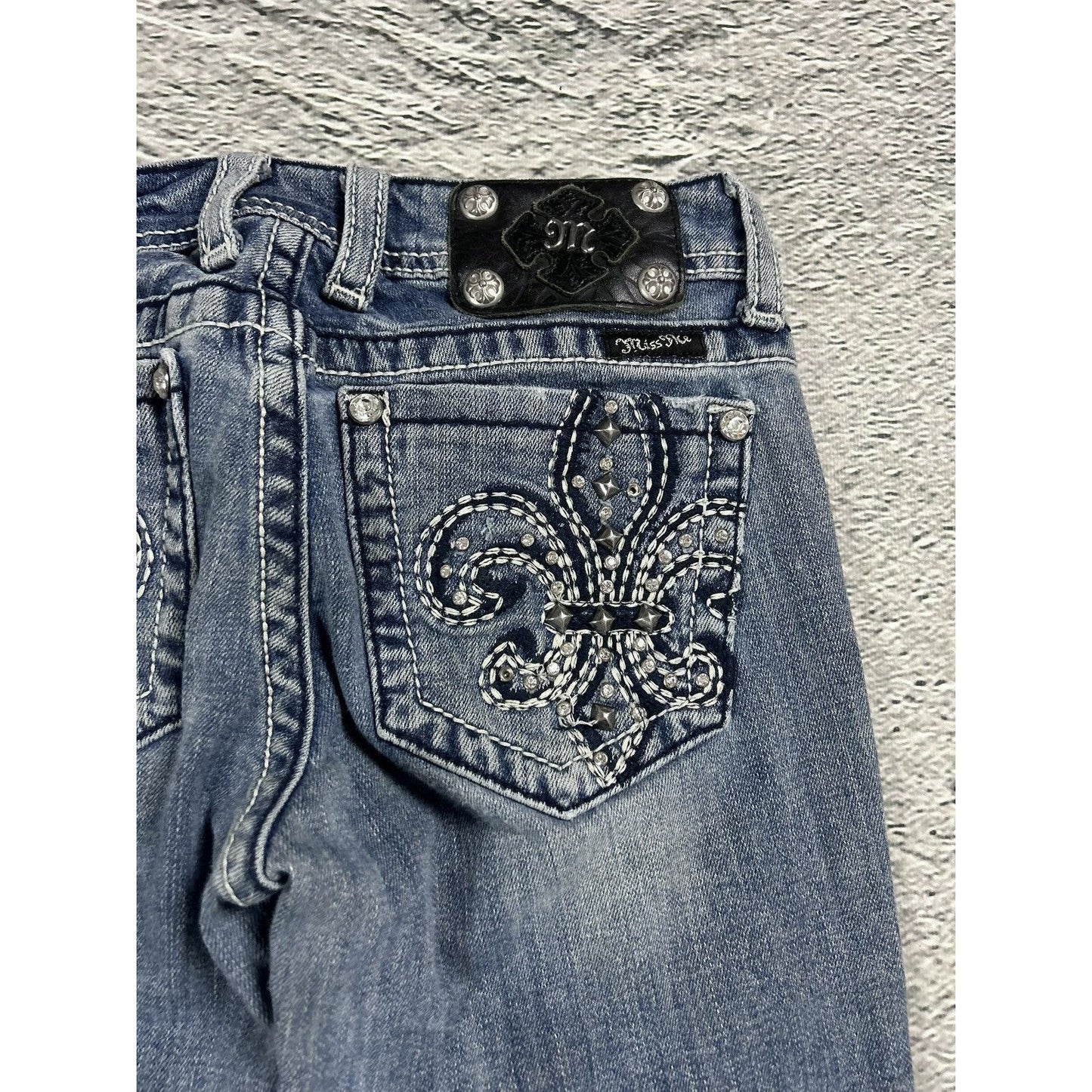 Miss Me flared bootcut white stitching denim vintage y2k