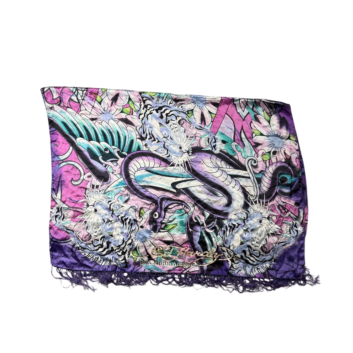 Ed Hardy by Christian Audigier scarves silk purple tiger