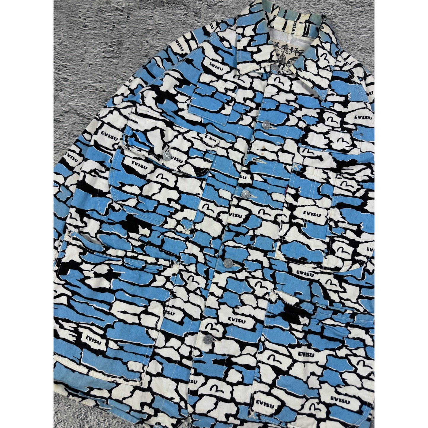 Evisu Japan vintage denim jacket blue white sky camo