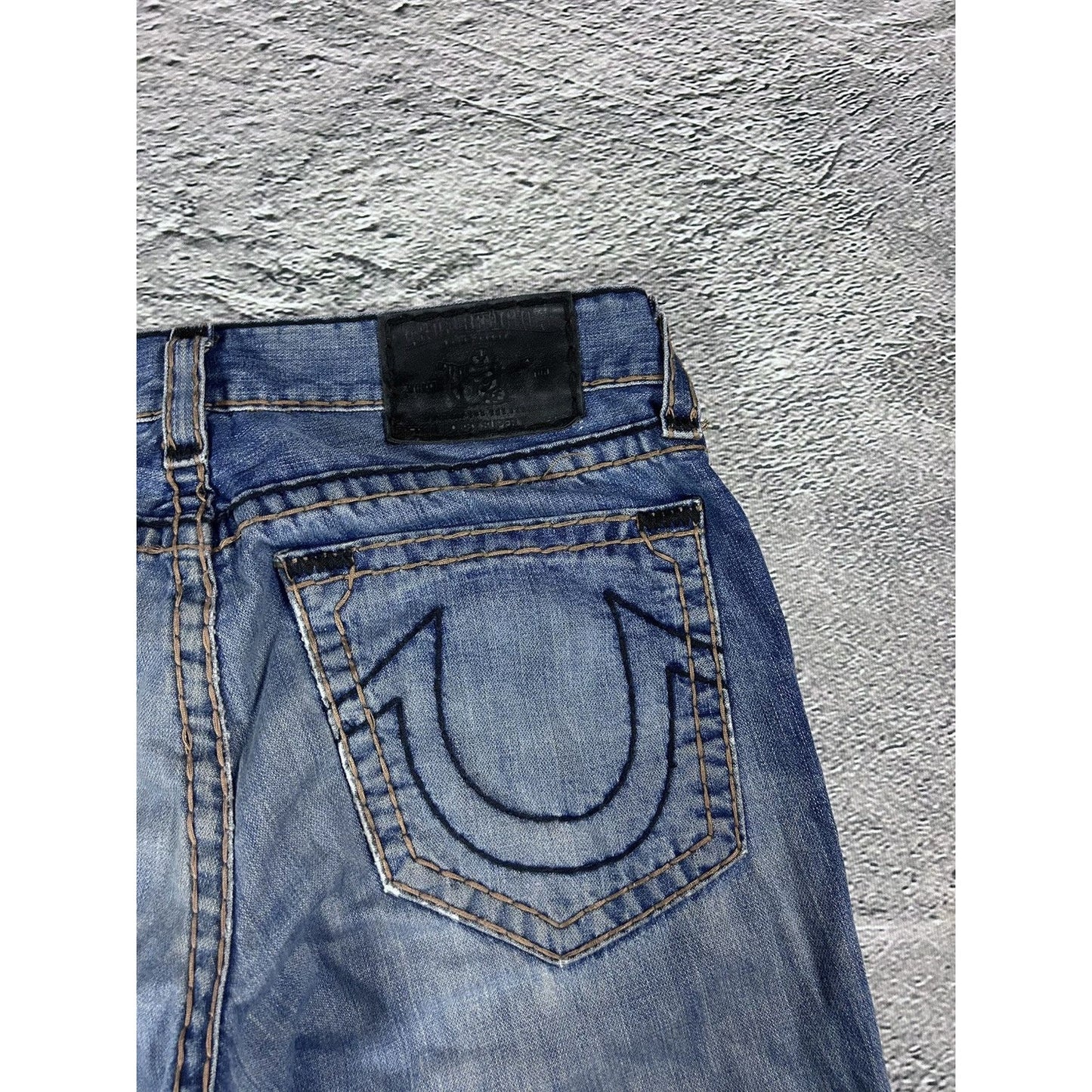 True Religion Blue jeans white thick stitching Bobby