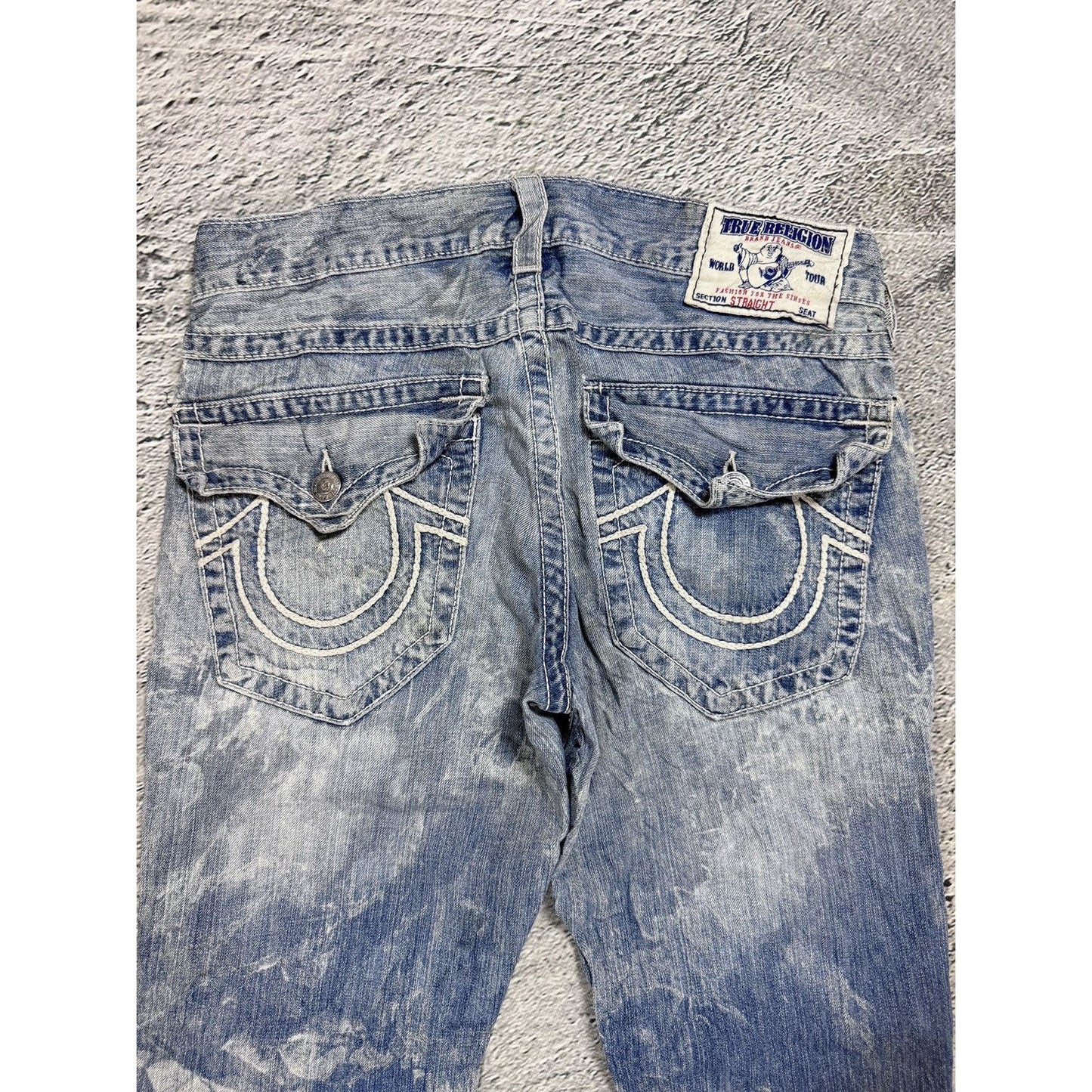 True Religion jeans washed denim white rope stitching