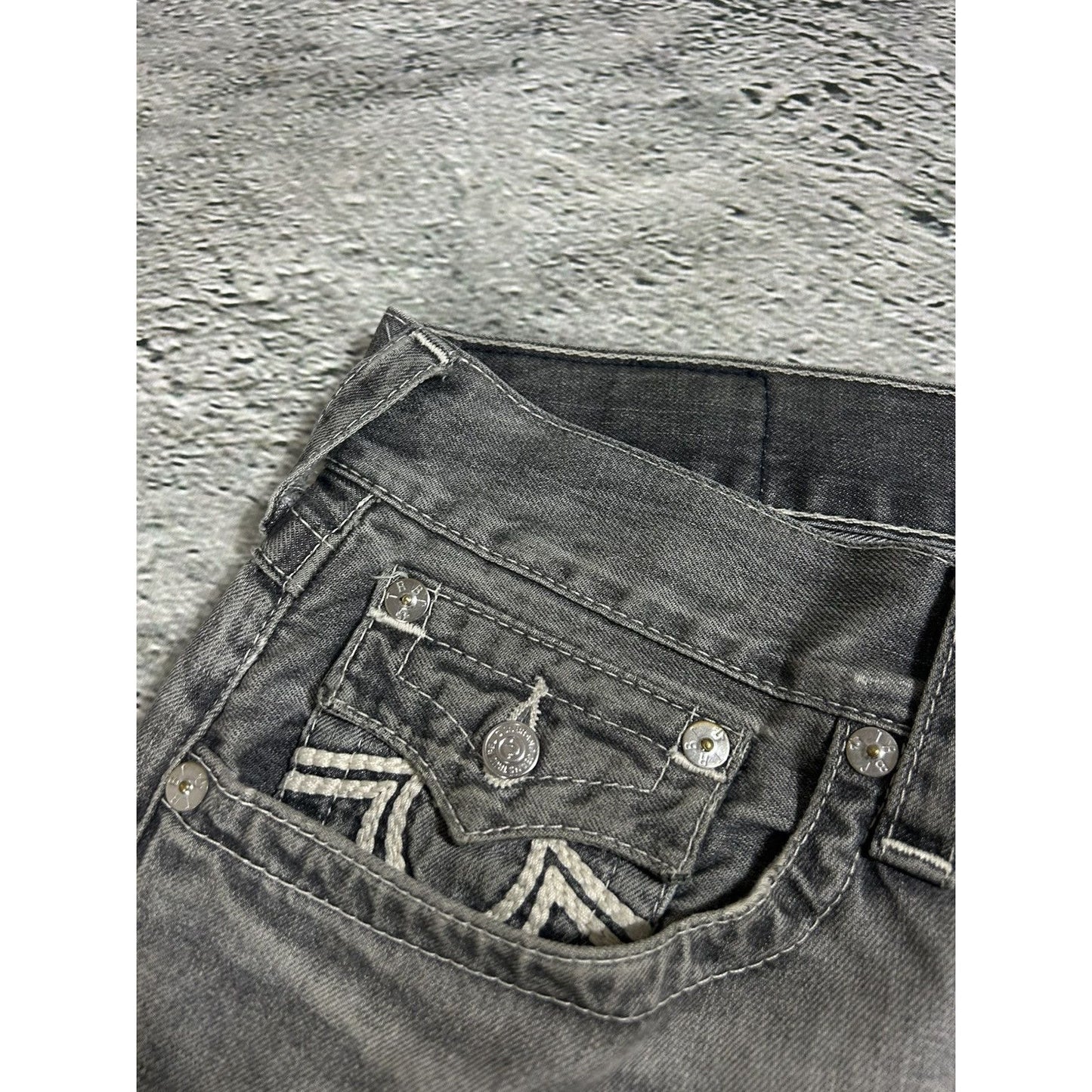 True Religion vintage grey jeans rope white stitching Ricky