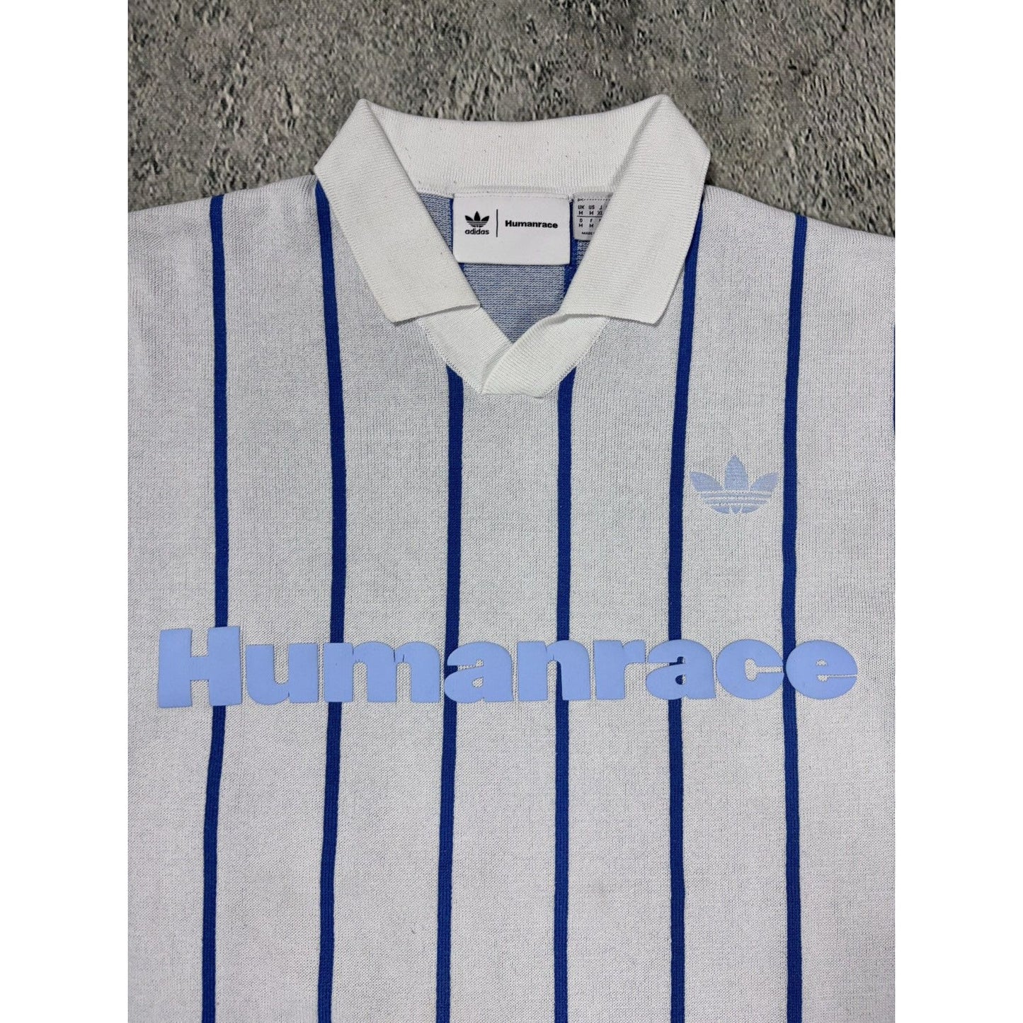 Adidas Human Made polo T-shirt blue striped jersey