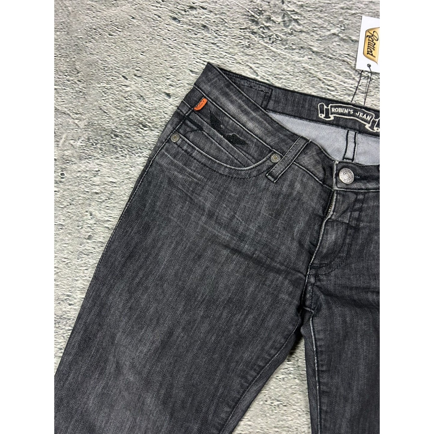 Robins jeans black rhinestones studded jeans flared Y2K