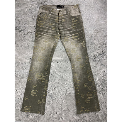 Just Cavalli flared jeans monogram fullprint Y2K washed