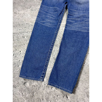 True Religion baby blue jeans white stitching Slim Y2K