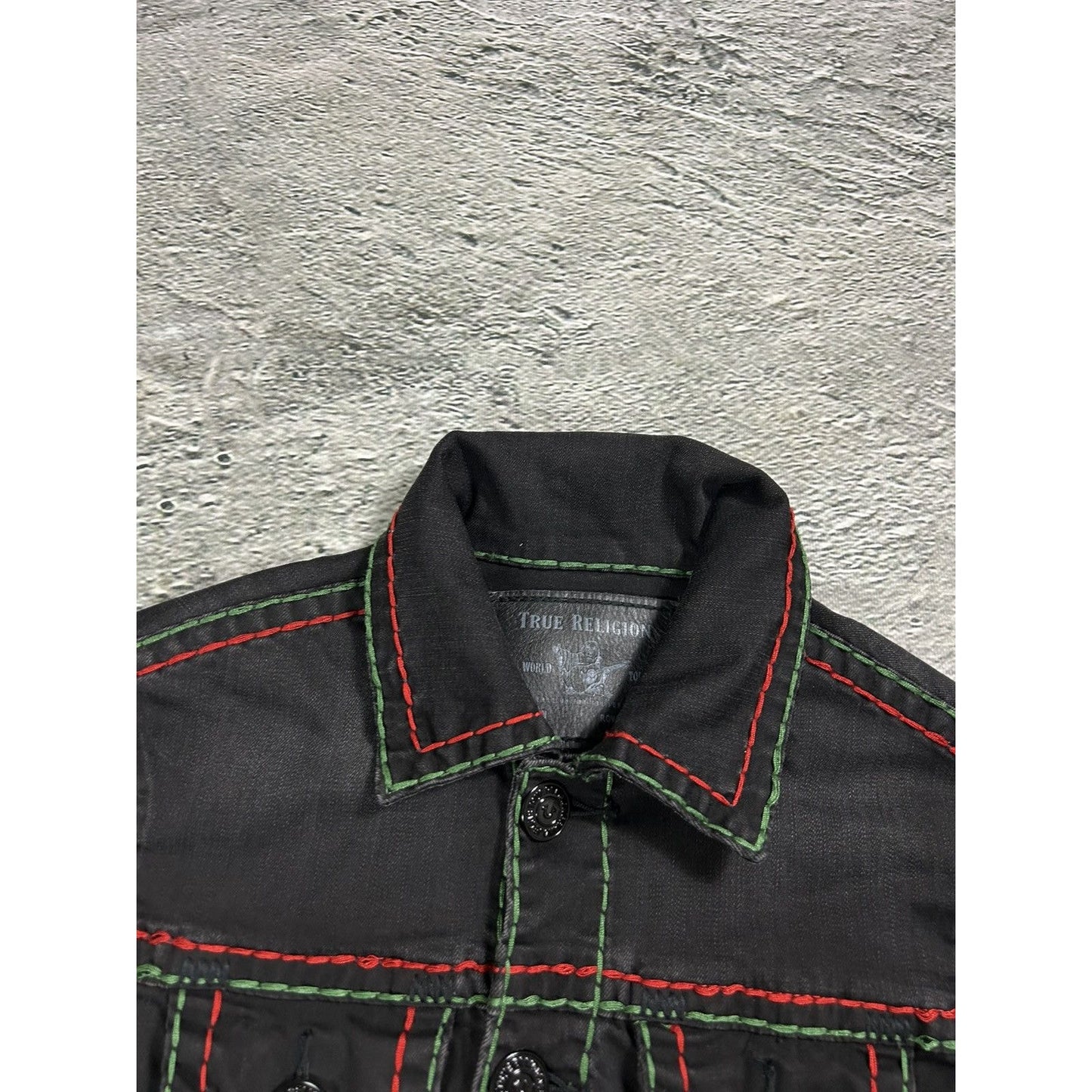 True Religion denim jacket trucker black green red