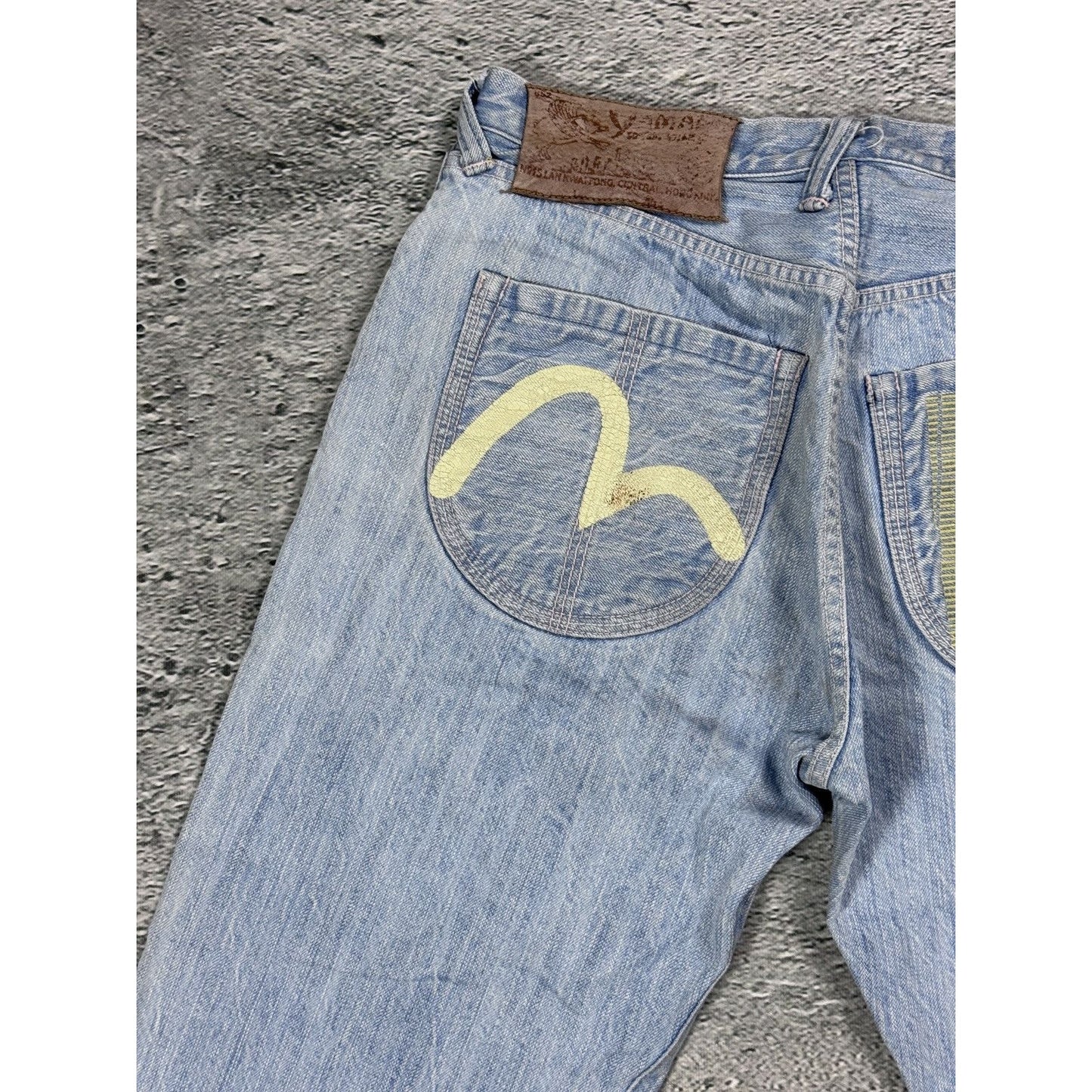 Evisu Yamane jorts light blue Y2K shorts denim white gull