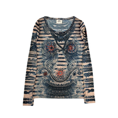 Jean Paul Gaultier Lindex Tattoo Mesh Top longsleeve blouse