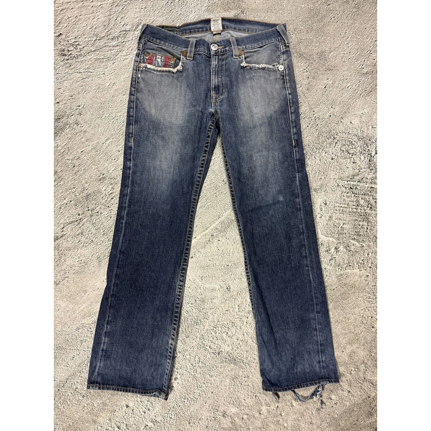 True Religion vintage blue jeans big logo Red painted