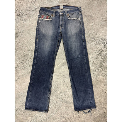 True Religion vintage blue jeans big logo Red painted