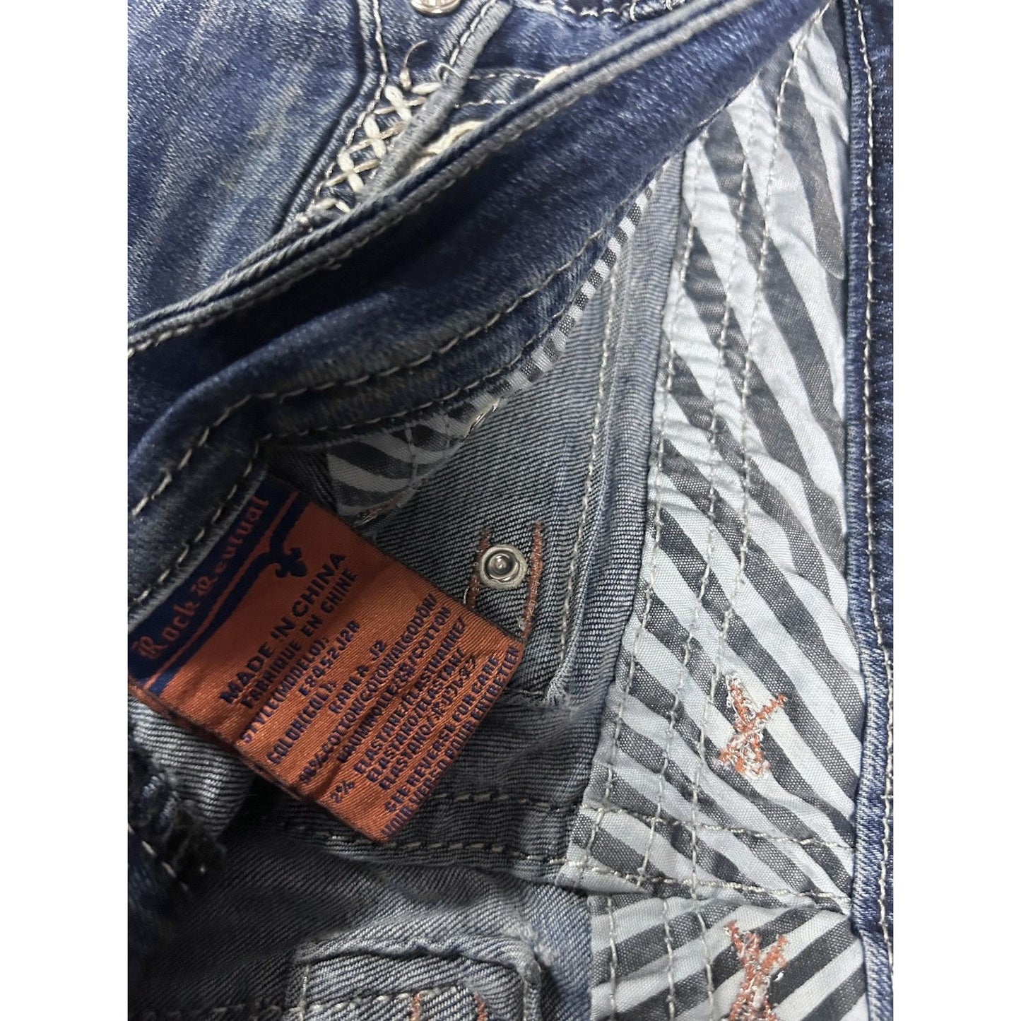 Rock Revival vintage rhinestone snakeskin jeans Y2K flared