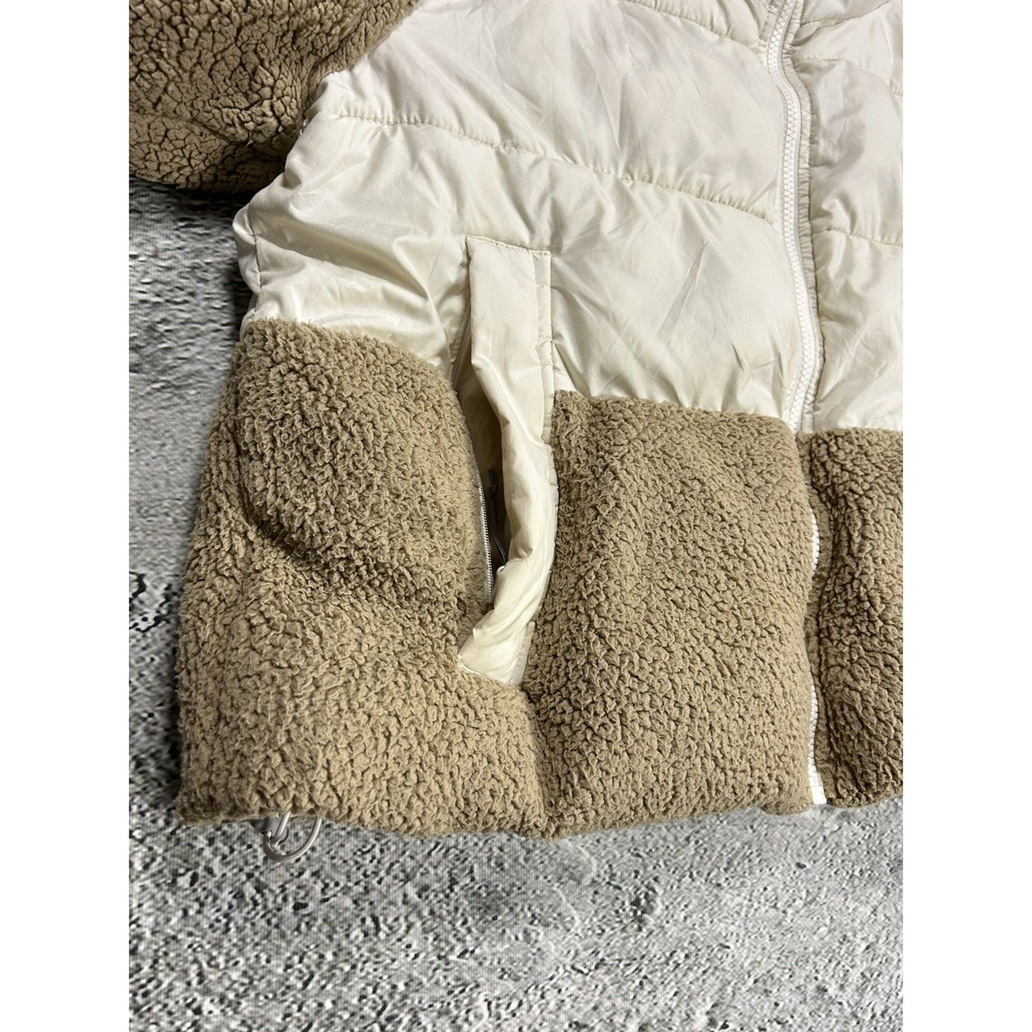 Columbia puffer jacket teddy sherpa fleece cream