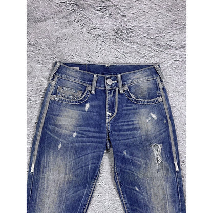 True Religion Geno blue jeans white stitching