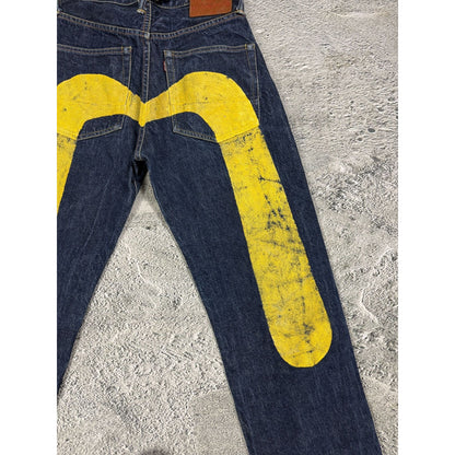 Evisu jeans daicock big logo yellow selvedge denim Japan