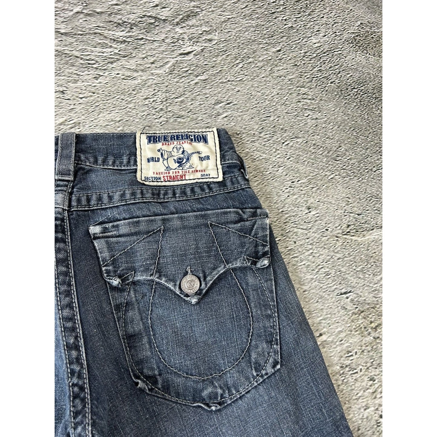 True Religion vintage jeans navy blue thick stitching Y2K