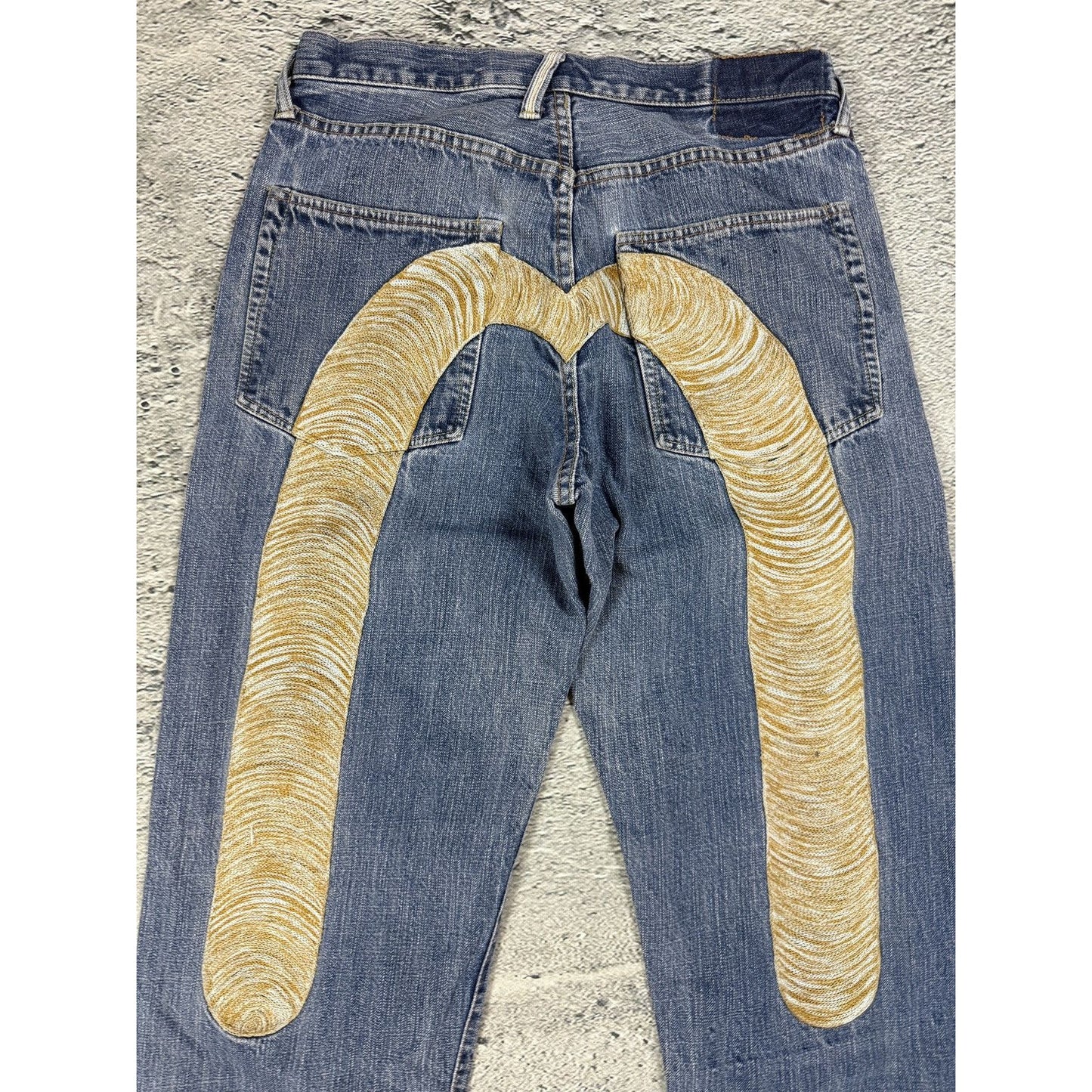 Evisu jeans daicock gold big logo embroidery selvedge denim