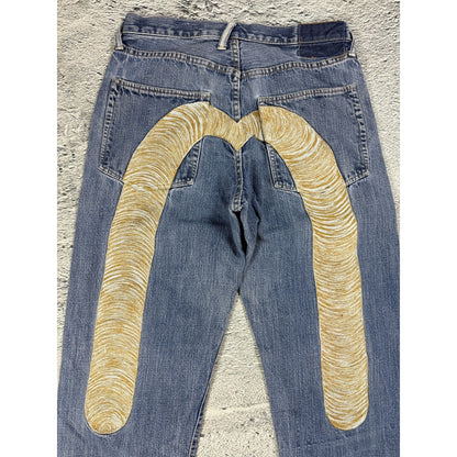Evisu jeans daicock gold big logo embroidery selvedge denim