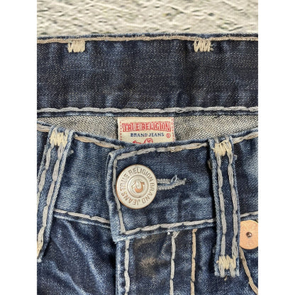 True Religion jeans dark navy thick stitching brown Logan
