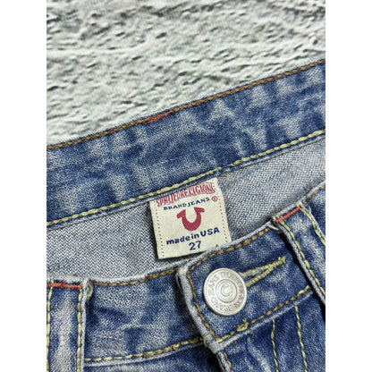 True Religion flared jeans blue white thick stitching Y2K