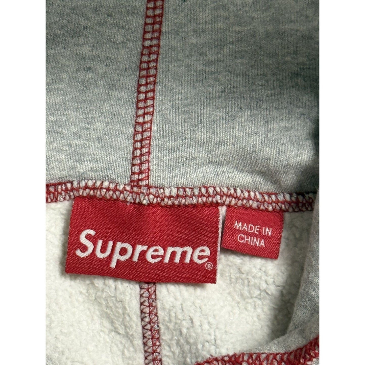 Supreme Coverstitch Logo Gray Red hoodie