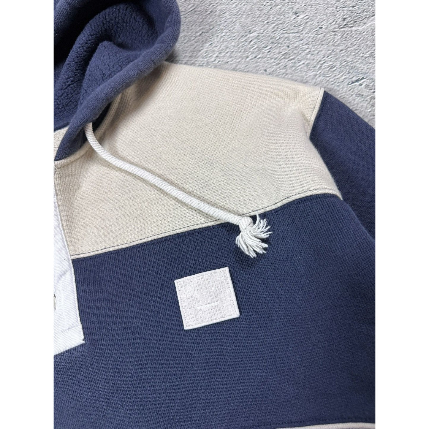 Acne Studios Striped Navy White hoodie face logo
