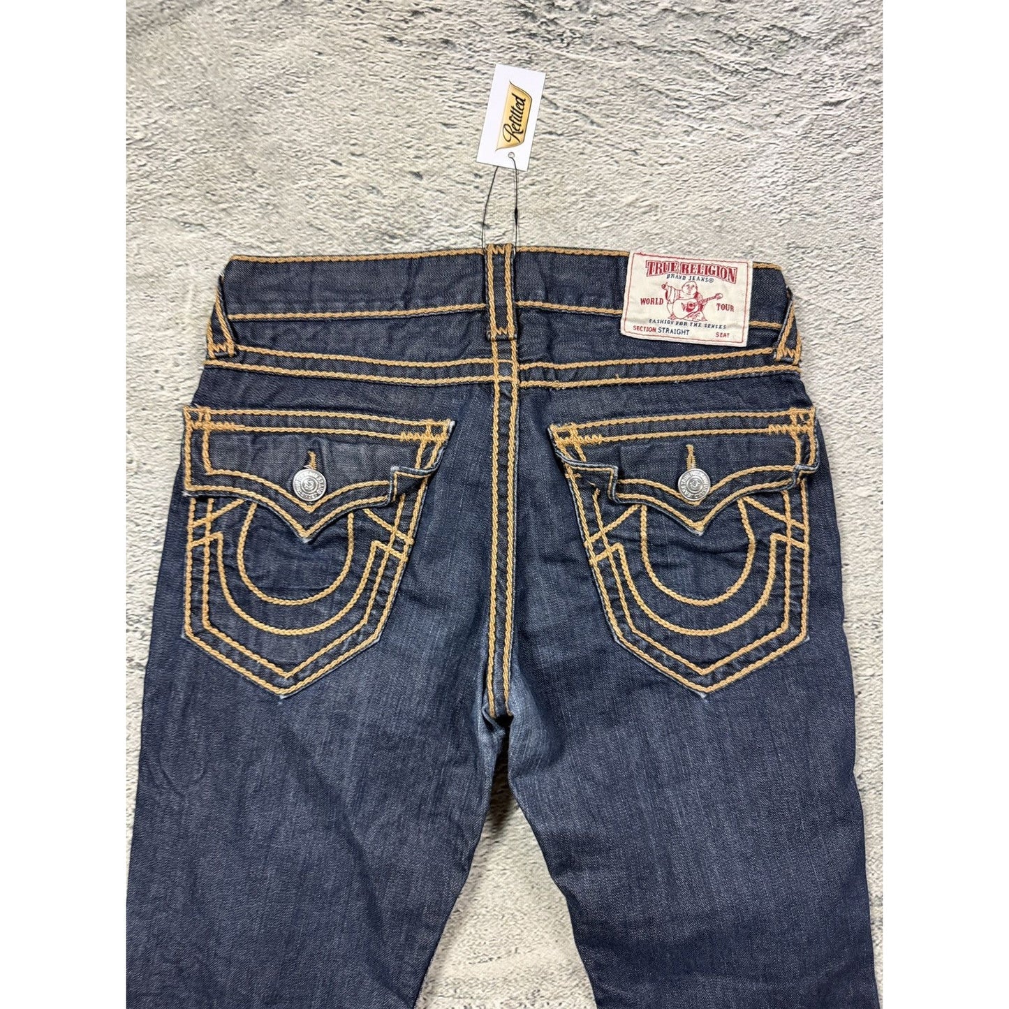 True Religion vintage Rope stitch navy raw denim golden