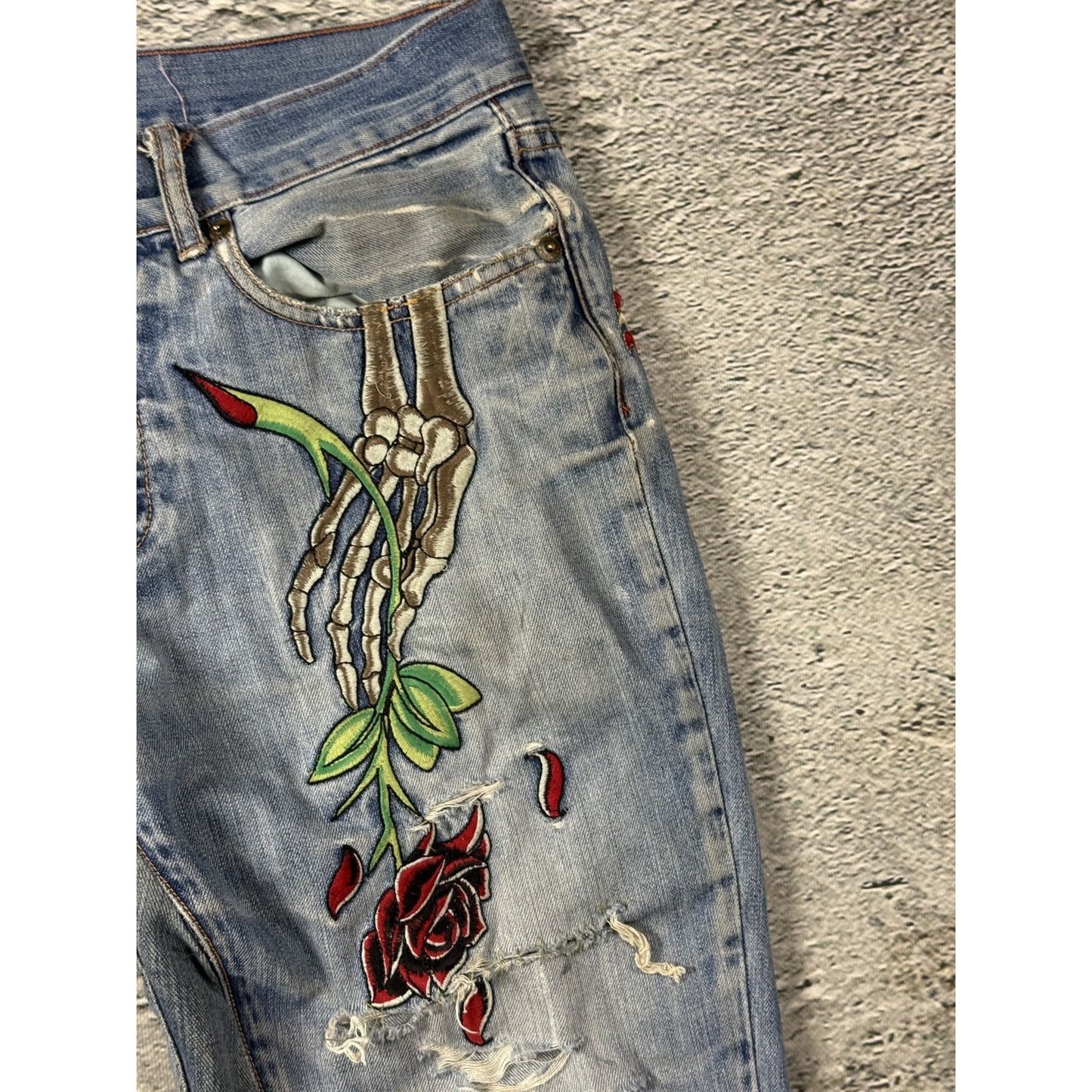 Ed Hardy Christian Audigier vintage jeans skeleton roses