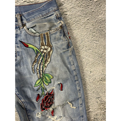 Ed Hardy Christian Audigier vintage jeans skeleton roses