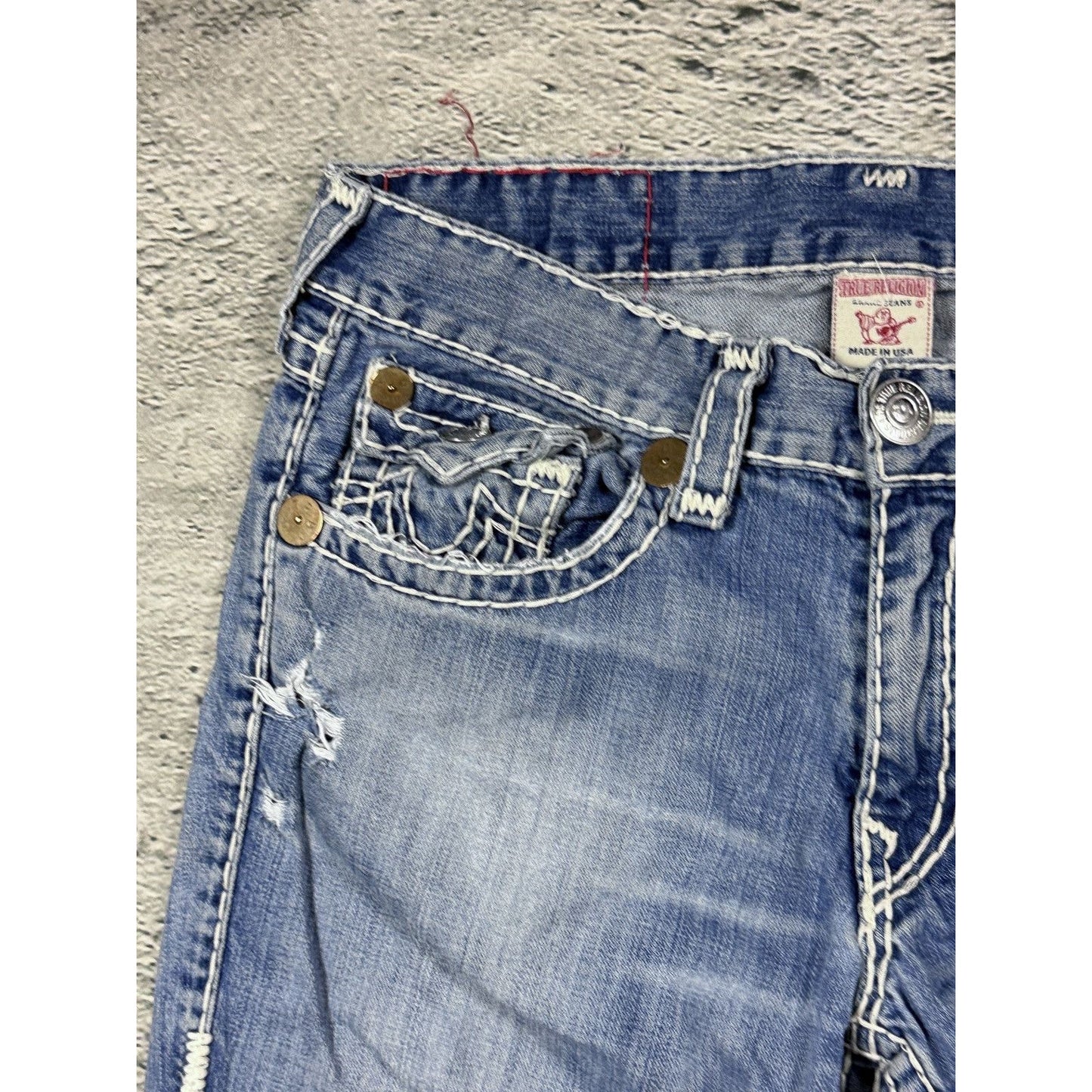 True Religion blue jeans white stitching Y2K Ricky