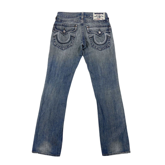 True Religion blue jeans white thick stitching Straight