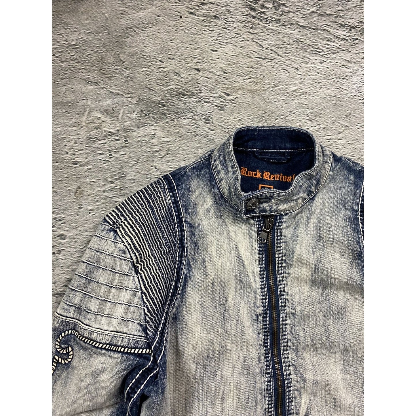 Rock Revival moto biker denim jacket washed vintage