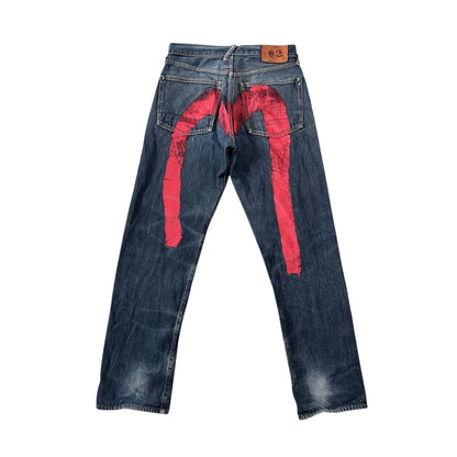 Evisu jeans red daicock big logo selvedge navy denim