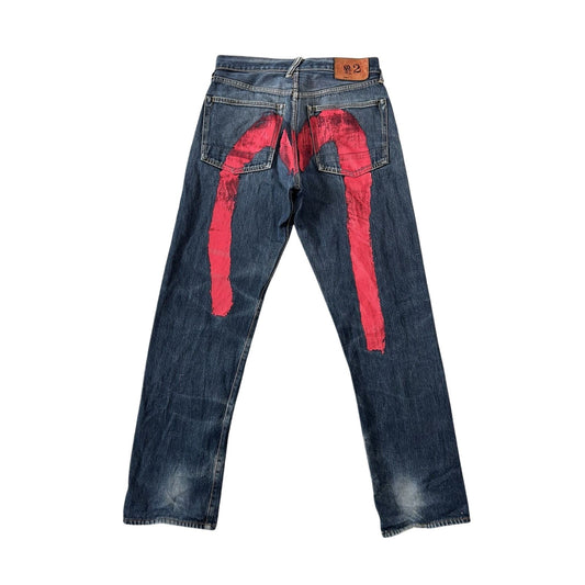 Evisu jeans red daicock big logo selvedge navy denim